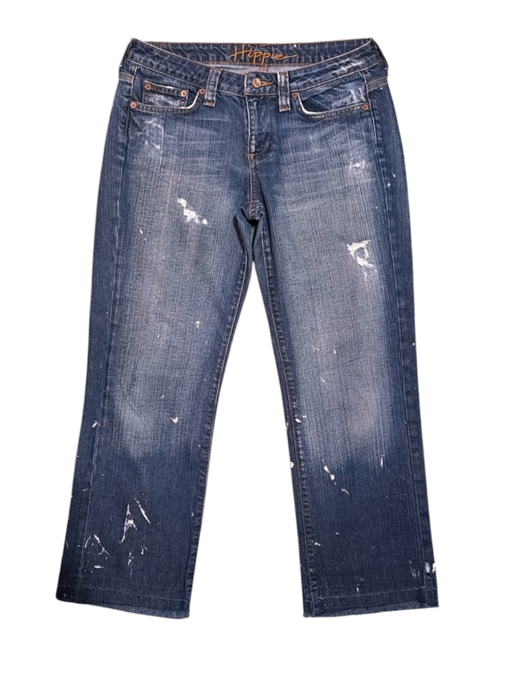 Hippie Vintage Y2K Paint Splatter Straight Leg Jeans Size 29 100% Cotton Raw Hem